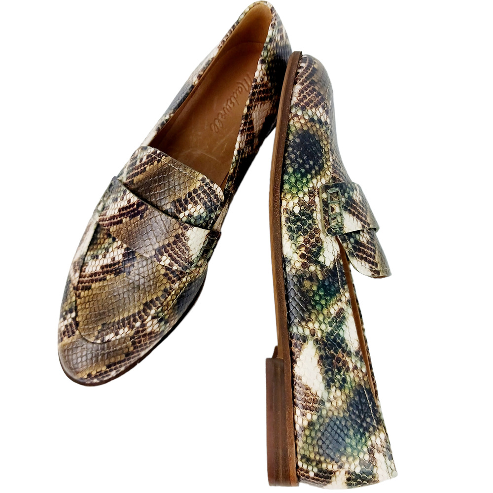 Madewell Snake Print Leather Loafers in Brown, Green, Black
